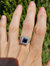 Cargar imagen en el visor de la galería, 6053 Antique Art-Deco 18ct Gold Blue Sapphire Diamonds Square Set Cocktail Ring- Exquisite