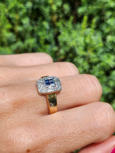 Load image into Gallery viewer, 1945: Vintage: 9crt Gold Art Deco Style Geometric Set Sapphires & Diamonds Statement Ring- lovely example