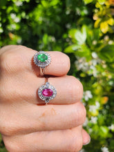 Load image into Gallery viewer, 1799: Vintage: Platinum Emerald Diamonds Flower Cluster Ring- something very special.