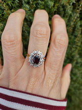 Load image into Gallery viewer, 6350: Vintage: 18ct Gold Rich Red Garnet 12 Diamonds Diana Style Cluster Ring - From 1972