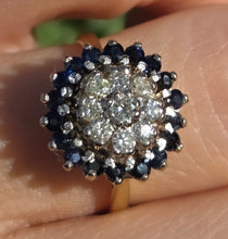 Load image into Gallery viewer, 2324: Vintage: 18ct Gold Blue Sapphires Diamonds Target Ring- From 1974
