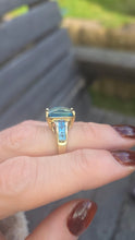 Load image into Gallery viewer, 6299 Vintage; 9ct Gold London Blue Topaz Emerald & Princess Cut Cocktail Ring