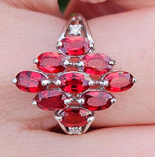 Load image into Gallery viewer, 0426: Vintage: 9ct White Gold Red Topaz Diamonds Geometric Set Cocktail Ring