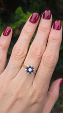 Load image into Gallery viewer, 2445 Vintage: 18ct French Blue Sapphires Natural Sparkling Diamonds Flower Head Ring