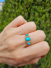 Cargar imagen en el visor de la galería, 1589: Vintage- 1970's 9ct Gold Turquoise Seed Pearls Dress Ring- From 1976
