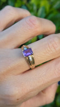Load image into Gallery viewer, Vintage; 9ct Gold Emerald Cut Lilac Amethyst Diamonds 3-Stone Ring