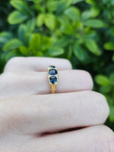 Load image into Gallery viewer, 6311 Vintage: 18ct Gold French Blue Sapphires Trilogy Diamonds Ring- Date-Mark 1973