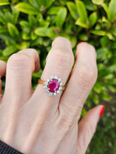 Load image into Gallery viewer, 6306 Vintage: 18ct Gold Ruby (1.76ct) Diamonds (0.6ct) Diana Style Cluster Ring