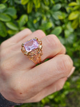 Cargar imagen en el visor de la galería, 0778: Vintage: 14ct Gold Large Emerald Cut Pink Sapphire Cocktail Ring- Pink statement,