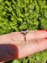 Load image into Gallery viewer, 1744: Vintage: 9ct Gold Blue Sapphire 14 Diamonds Diana Cluster Ring- From 1982