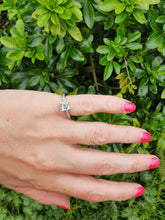 Load image into Gallery viewer, 6018: Vintage; 18ct White Gold Princess Cut Aquamarine 10 Diamonds Dress Ring- elegant eye candy