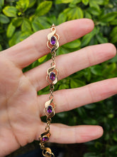 Load image into Gallery viewer, 0749: Vintage: Heavy 9ct Gold 7 Purple Amethysts Link Bracelet (20cm) - splendid
