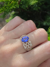 Cargar imagen en el visor de la galería, 2344: Vintage:  14ct Gold  Large Vibrant Blue Tanzanite Pave Diamonds Openwork Dress Ring- Exceptional