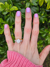 Load image into Gallery viewer, 1334: Vintage (1960's) 9ct Gold Cabochon White Opal Topaz Dress Ring- lovely combination