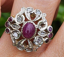 Load image into Gallery viewer, 6430:: Antique: 18ct Gold 7 Rubies 10 Diamonds Statement Cluster Ring