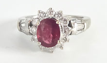 Load image into Gallery viewer, 6335 Vintage; 18ct White Gold Ruby (1.1ct) Diamonds (0.73ct) Ring
