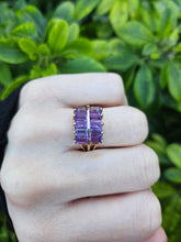 Cargar imagen en el visor de la galería, 0358: Vintage: Rare 9ct Gold 10 Emerald Cut Amethysts Cocktail Ring - statement, nice weight