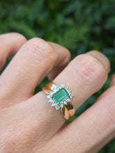 Load image into Gallery viewer, 2140: Vintage;: 14ct Gold Emerald Cut Emerald (0.79ct) 14 Diamonds (0.43ct) Ring - LUSH