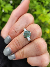 Load image into Gallery viewer, 6077 Vintage 18ct Gold Emerald Full Cut Diamonds 3 Stone Ring -From 1973