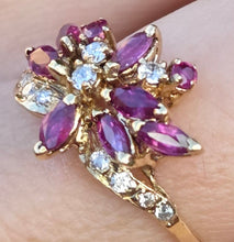Load image into Gallery viewer, 2435 Vintage: 14ct Gold Rubies Diamonds Floral Cluster Ring- From 1972