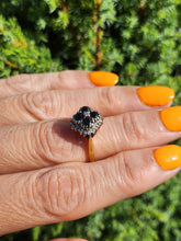 Load image into Gallery viewer, 2030: Vintage; 18ct Gold French Blue Sapphires 24 natural Diamonds Geometric Set Cocktail Ring- From 1974