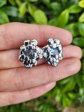 Load image into Gallery viewer, 8301: Vintage: Heavy; 9ct White Gold Blue Topaz Diamonds "Naturalistic" Earrings