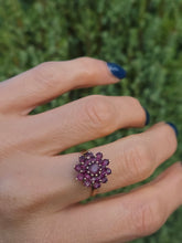 Load image into Gallery viewer, 6438: Vintage; 9ct Gold 21 Rubies Flower Head Cocktail Ring- From 1979