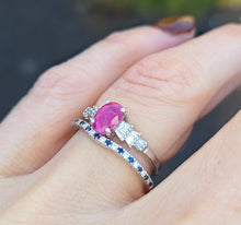 Load image into Gallery viewer, 2515- Vintage: 14ct White Gold Blue Sapphires Diamonds Wishbone Stacker Ring-LOVE Vera Wang