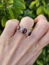 Load image into Gallery viewer, 6345  Vintage: 9ct Gold Garnets Diamonds Trilogy Ring