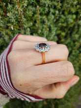 Load image into Gallery viewer, 6350: Vintage: 18ct Gold Rich Red Garnet 12 Diamonds Diana Style Cluster Ring - From 1972