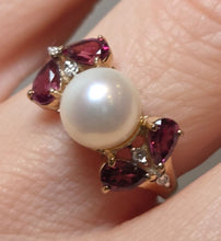 Load image into Gallery viewer, 2640: Vintage 9ct Gold Pearl, Almandine, Garnets Diamonds Dress Ring