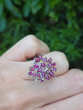 Load image into Gallery viewer, 6143: Vintage: 18ct White Gold Rubies Diamonds "Snowflake" Cluster Ring