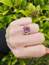 Load image into Gallery viewer, 6337 Vintage: 9ct Gold Large Emerald Cut Amethyst Glacier Topaz Cocktail Ring