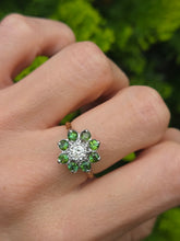 Load image into Gallery viewer, 2102:   Vintage; 18ct Gold Peridots Diamond Flower Head Ring- Sparkling beauty