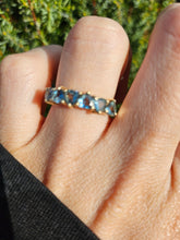 Cargar imagen en el visor de la galería, 1487: Vintage: Rare 9ct Gold Trillion Cut Aquanarines 6-Stone Ring- special