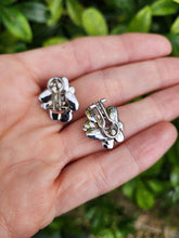 Load image into Gallery viewer, 8301: Vintage: Heavy; 9ct White Gold Blue Topaz Diamonds "Naturalistic" Earrings