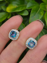 Load image into Gallery viewer, 0982: Vintage: 9ct Gold Mystic Topaz 16 Diamonds Stud Earrings