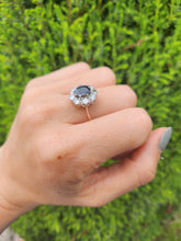 Load image into Gallery viewer, 1677: Vintage; 18ct White Gold French Blue Sapphire Diamonds (1.2ct) Diana Cluster Ring.