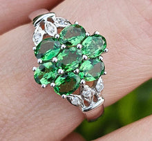 Load image into Gallery viewer, 1247: Vintage: 9ct White Gold 7 Emeralds 6 Diamonds Geometric Cluster Ring- eye candy