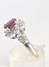 Load image into Gallery viewer, 6335 Vintage; 18ct White Gold Ruby (1.1ct) Diamonds (0.73ct) Ring