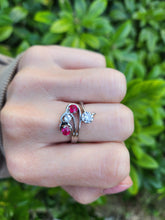 Cargar imagen en el visor de la galería, A0265: Vintage; 14ct White Gold Rubies Diamonds  Openwork "Swirl" Dress Ring