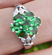 Load image into Gallery viewer, 1247: Vintage: 9ct White Gold 7 Emeralds 6 Diamonds Geometric Cluster Ring- eye candy