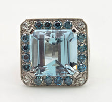 Load image into Gallery viewer, 2346 Vintage 14ct White Gold Large Emerald Cut Aquamarine (13.9ct) , Blue Diamonds Statement Cocktail Ring