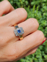 Load image into Gallery viewer, 1945: Vintage: 9crt Gold Art Deco Style Geometric Set Sapphires & Diamonds Statement Ring- lovely example