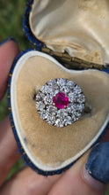 Load image into Gallery viewer, 2137 Vintage; 18ct White Gold Ruby Natural Sparkling Diamonds (2.75ct) Cluster Ring- Extraordinary