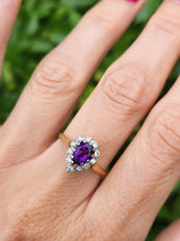 Load image into Gallery viewer, 1642: Vintage: 9ct Gold Rich Purple Amethyst Diamonds Dress Ring-Lush