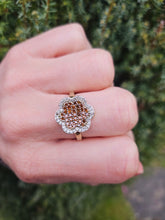Load image into Gallery viewer, 6349 Vintage: 9ct Gold 72 Champagne & White Diamonds (1ct) Flower Head Ring