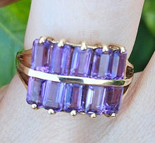 Load image into Gallery viewer, 0358: Vintage: Rare 9ct Gold 10 Emerald Cut Amethysts Cocktail Ring