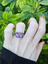 Cargar imagen en el visor de la galería, 0358: Vintage: Rare 9ct Gold 10 Emerald Cut Amethysts Cocktail Ring - statement, nice weight