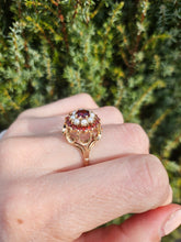 Cargar imagen en el visor de la galería, 1421: Vintage: Large 9ct Gold Garnet Seed Pearls Cocktail Ring- Date- Mark 1963